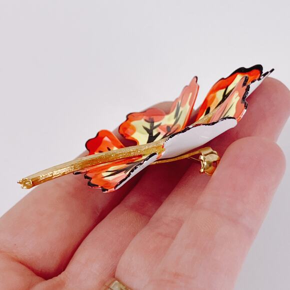 VTG Mid Century Brooch Enamel Leaf Fall Autumn Colors Colorful Metal 50s Jewelry - Picture 6 of 11